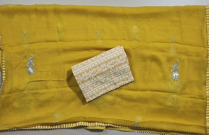 Sunshine Yellow Floral Suit with Mirror Work - Yellow - Picture 4