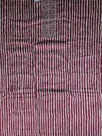 Elegant Maroon Striped Kurta Set with Embroidery - Maroon - Picture 3