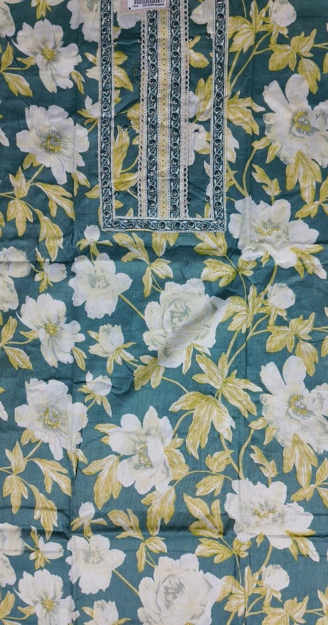 Elegant Teal Floral Cotton Suit Set - Teal - Picture 2