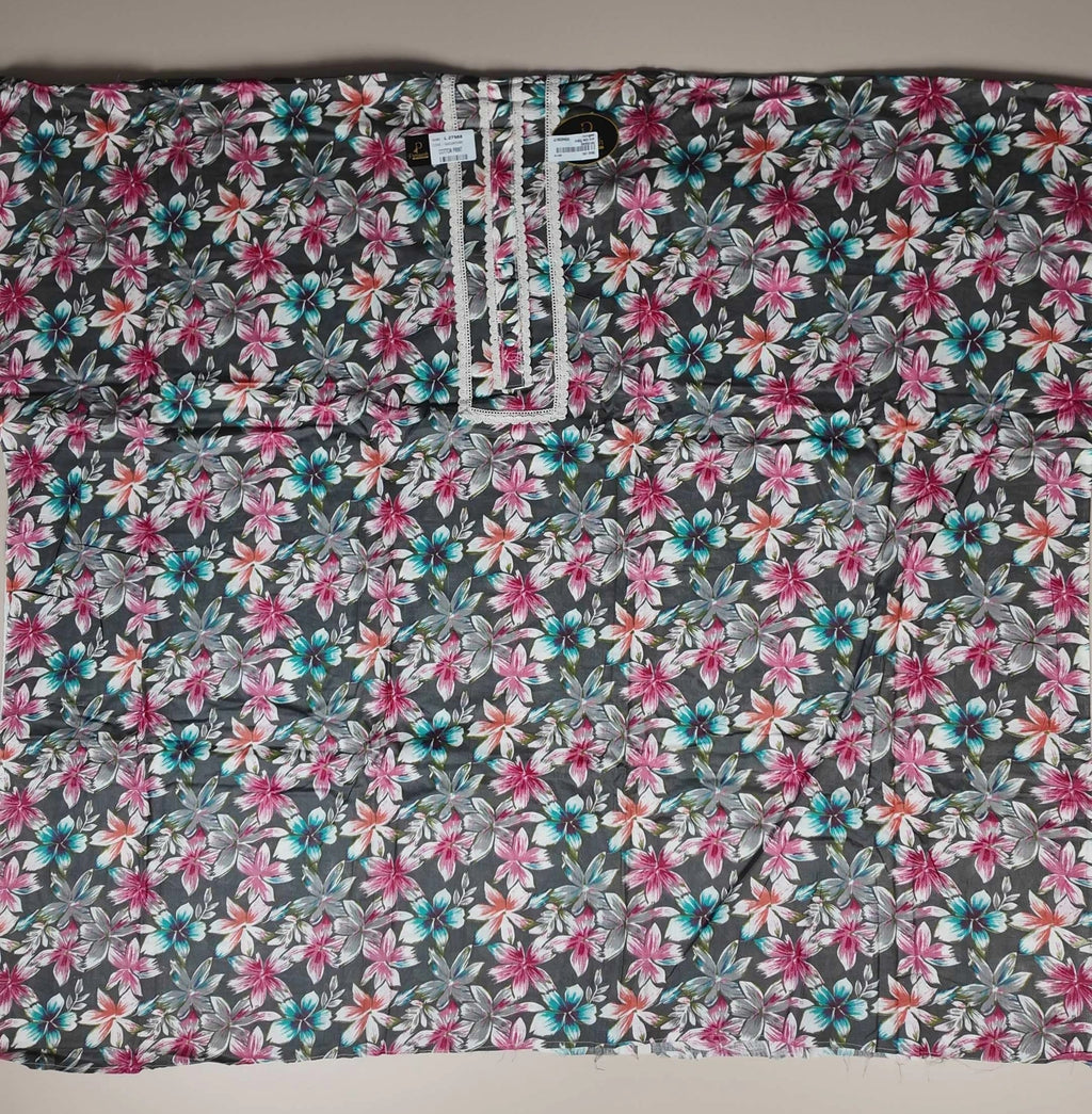 Floral Elegance Cotton Kurta Set - Dark gray - Picture 4