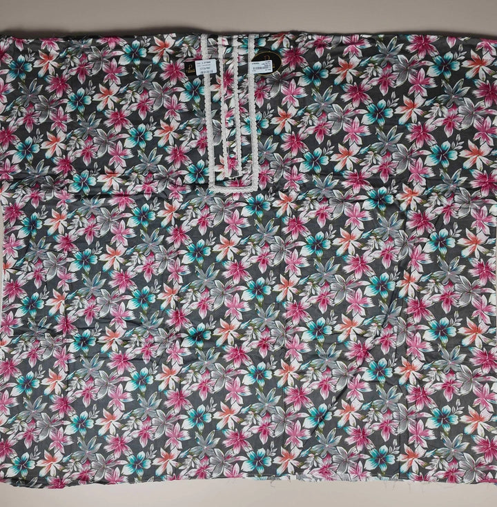 Floral Elegance Cotton Kurta Set - Dark gray - Picture 4