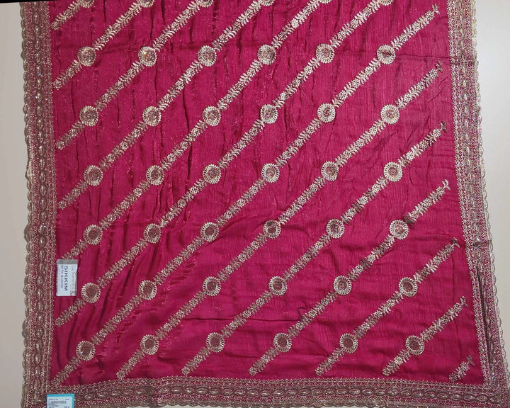 Elegant Red Silk Saree with Gold Embroidery - Red - Picture 2