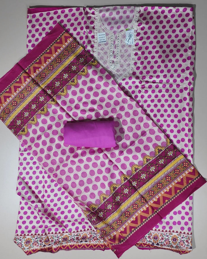 Pink Polka Dot Kurta Set with Lace Detailing - Light pink - Picture 5