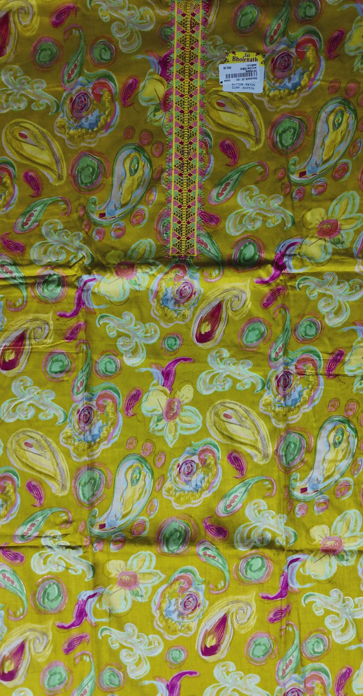 Vibrant Yellow Paisley Rayon Suit Set - Yellow - Picture 3