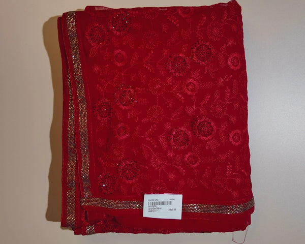 Radiant Red Embroidered Georgette Saree - Red - Picture 1