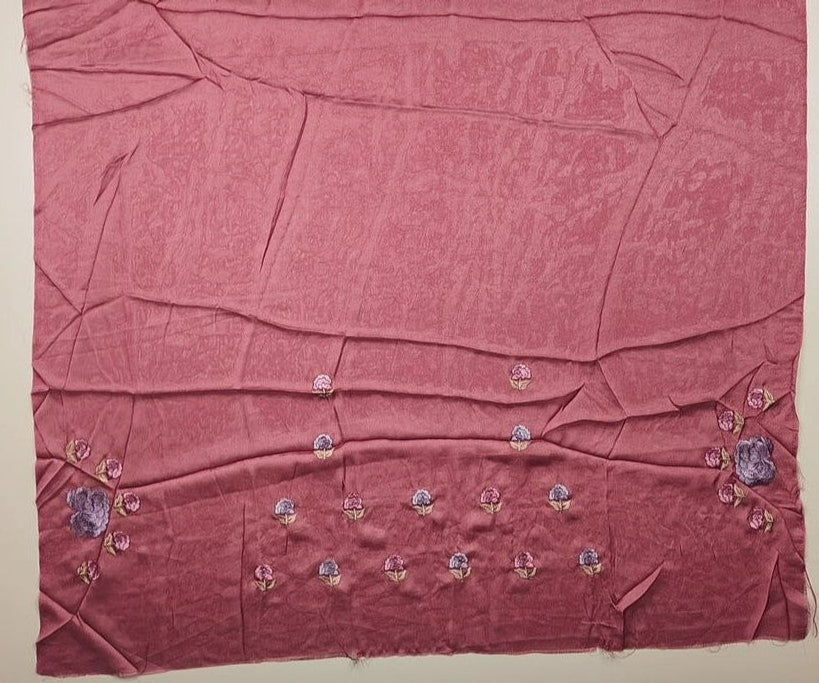 Elegant Pink Floral Embroidered Chiffon Saree - Dark red - Picture 5