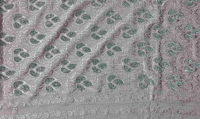 Elegant Pink Silk Saree with Silver Leaf Motifs - Pink - Picture 4