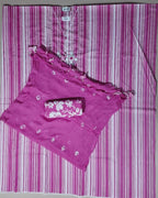 Vibrant Pink Striped Floral Embroidered Suit - Pink - Picture 4