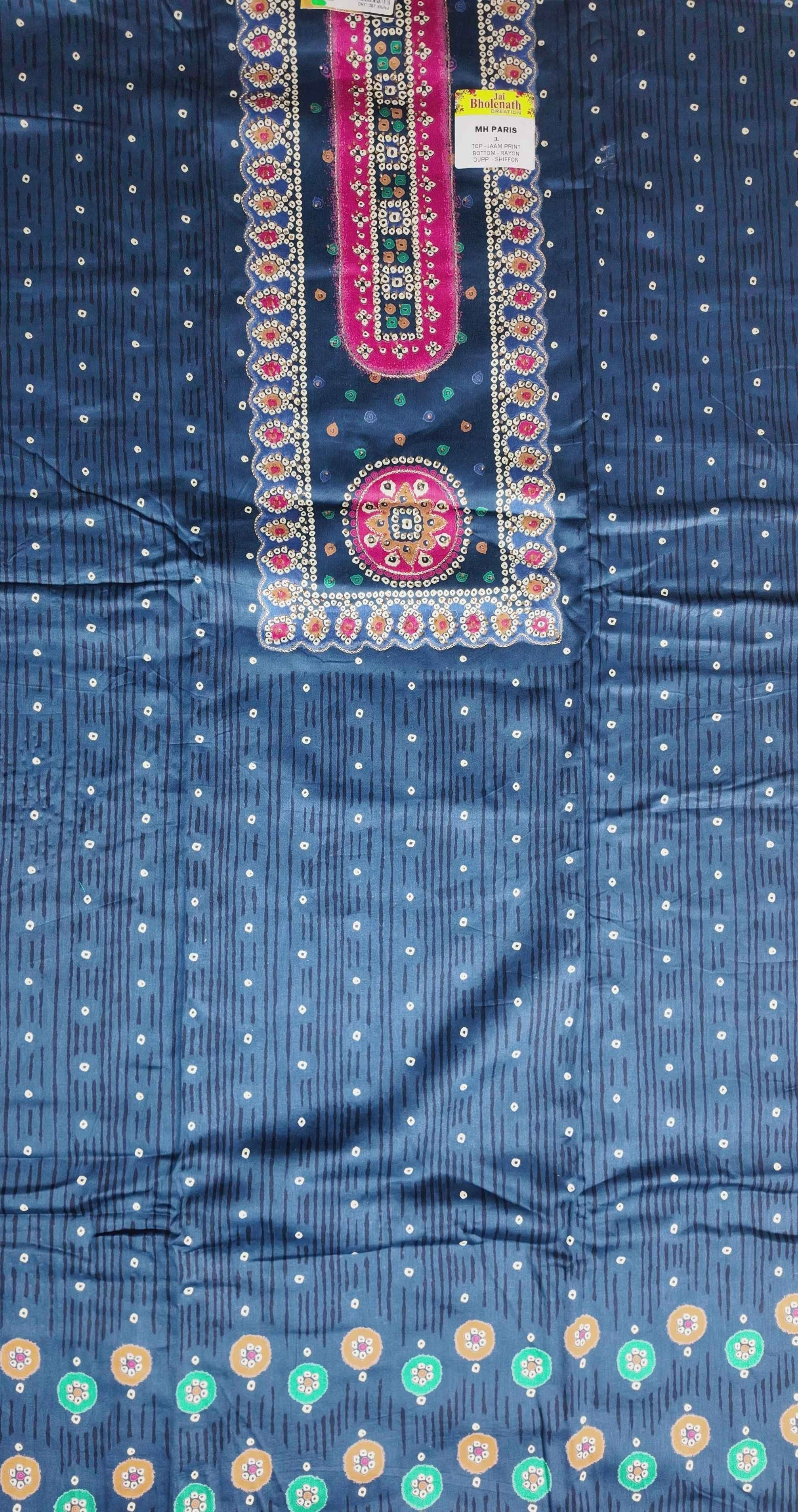 Elegant Navy Bandhani Suit with Pink Accents - Navy blue - Picture 2