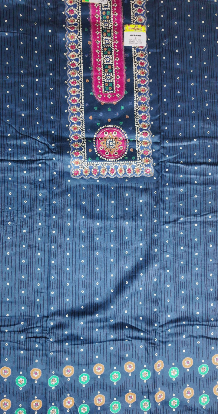 Elegant Navy Bandhani Suit with Pink Accents - Navy blue - Picture 2