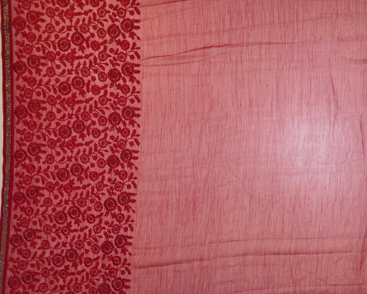 Radiant Red Embroidered Georgette Saree - Red - Picture 3