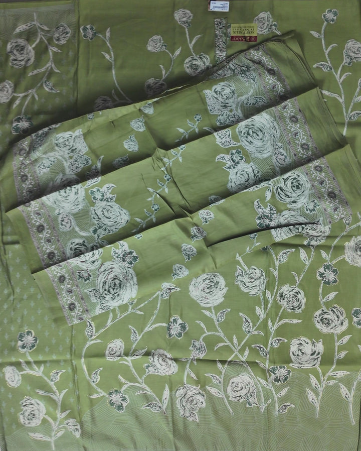 Elegant Green Floral Soft Silk Suit - Olive green - Picture 4