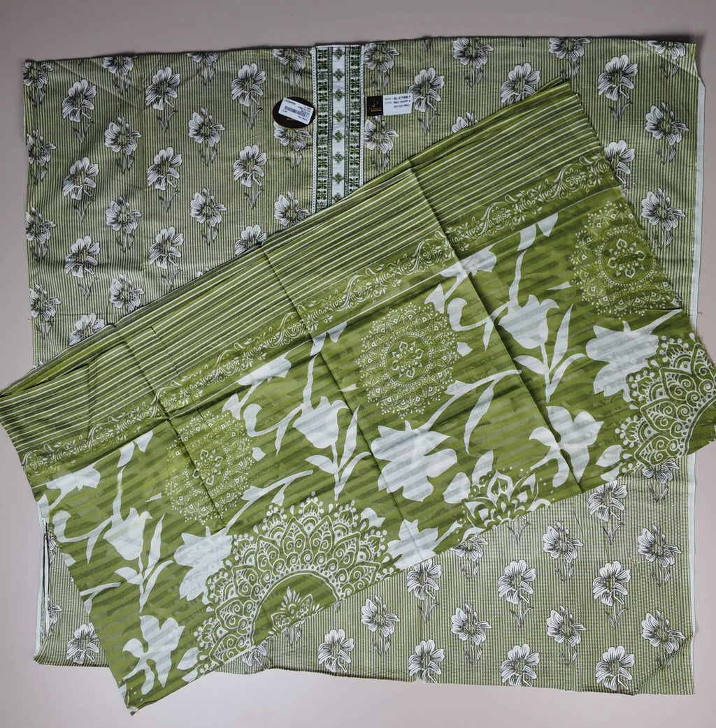 Olive Green Floral Cotton Kurta Set - Green - Picture 3