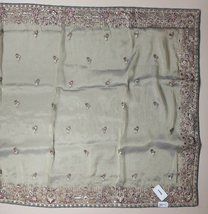 Elegant Grey Embroidered Silk Saree - Olive green - Picture 4