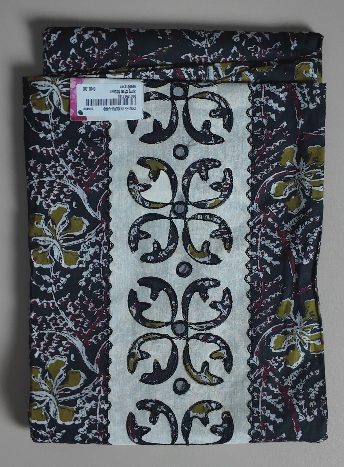 Elegant Black Floral Hand-Block Print Suit - Black - Picture 1