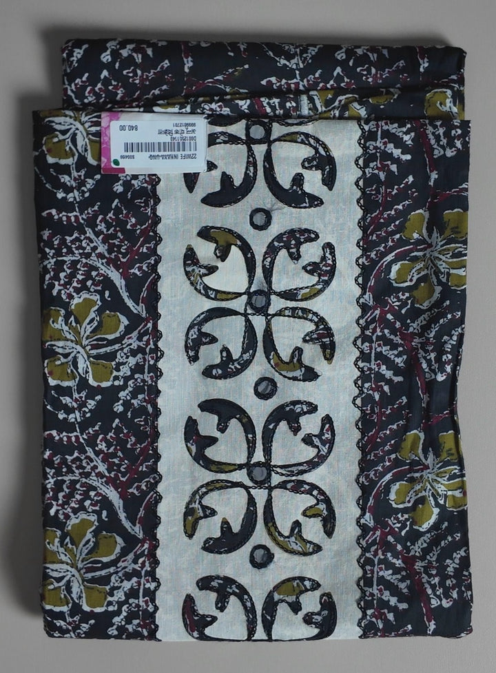 Elegant Black Floral Hand-Block Print Suit - Black - Picture 1