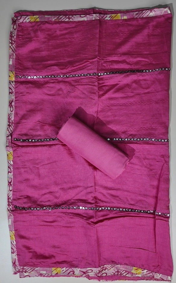 Vibrant Abstract Pink & Yellow Cotton Suit - Pink - Picture 6