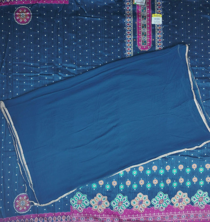 Elegant Navy Bandhani Suit with Pink Accents - Navy blue - Picture 5