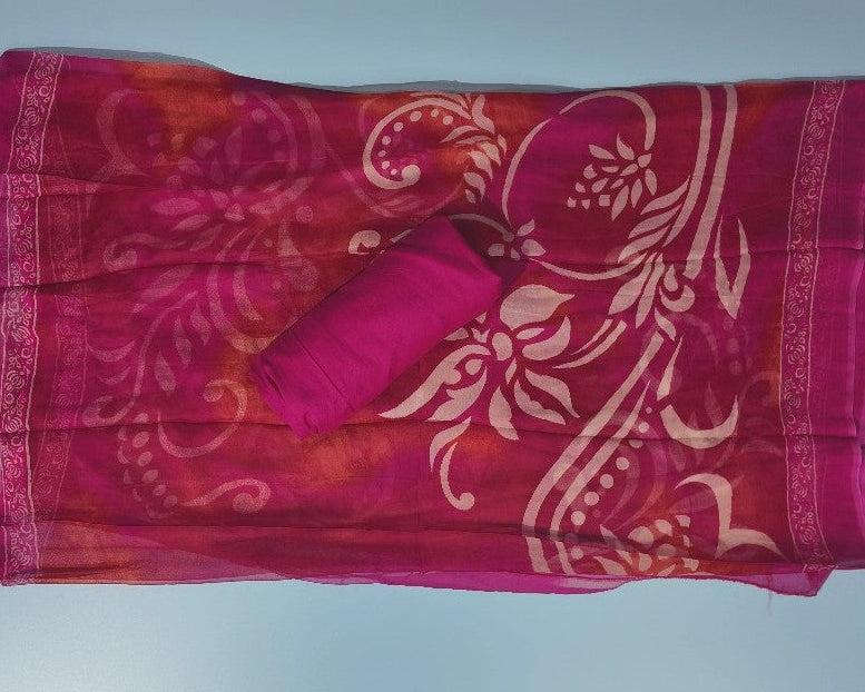 Vibrant Pink Floral Suit with Embroidered Border - Crimson Red - Picture 5