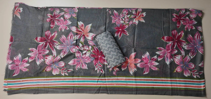 Floral Elegance Cotton Kurta Set - Dark gray - Picture 6