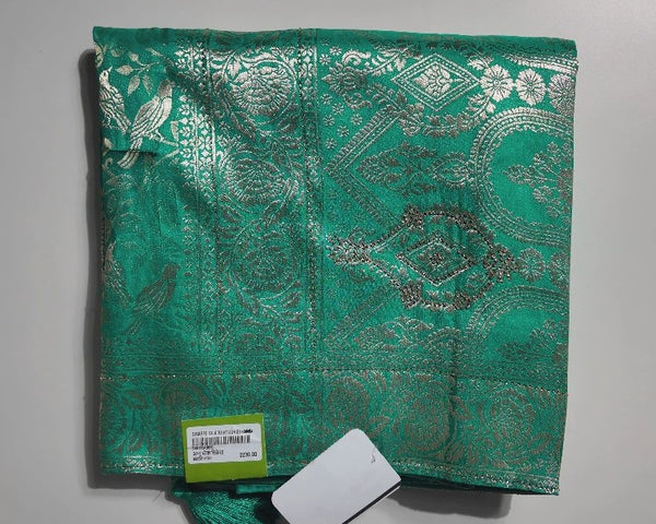 Emerald Green Banarasi Brocade Silk Saree - Teal - Picture 1