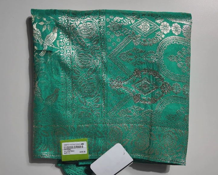 Emerald Green Banarasi Brocade Silk Saree - Teal - Picture 1