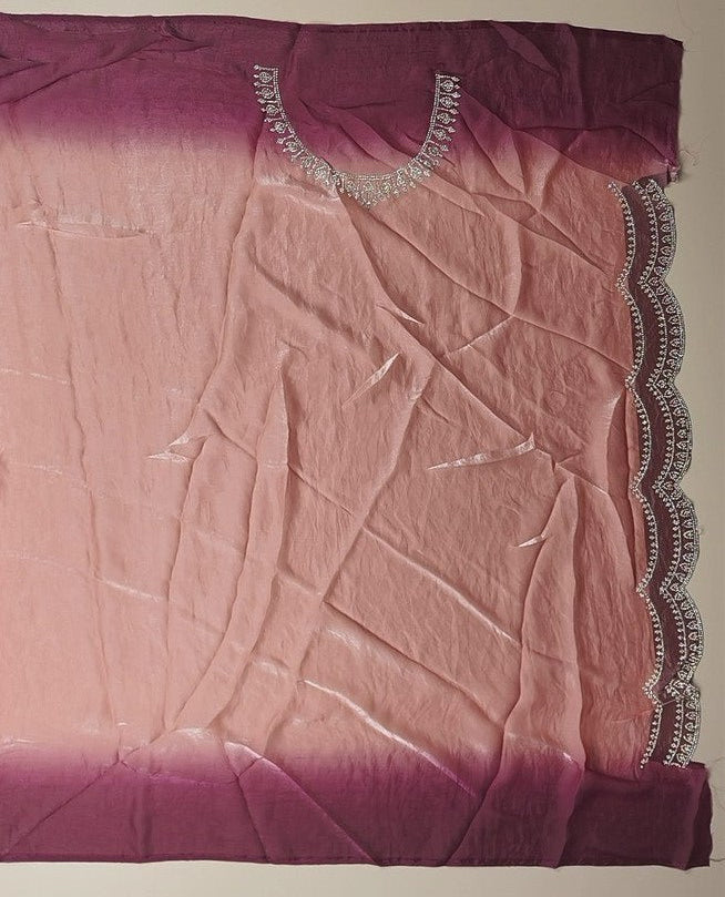 Elegant Ombre Pink-Purple Embroidered Saree - Magenta - Picture 5