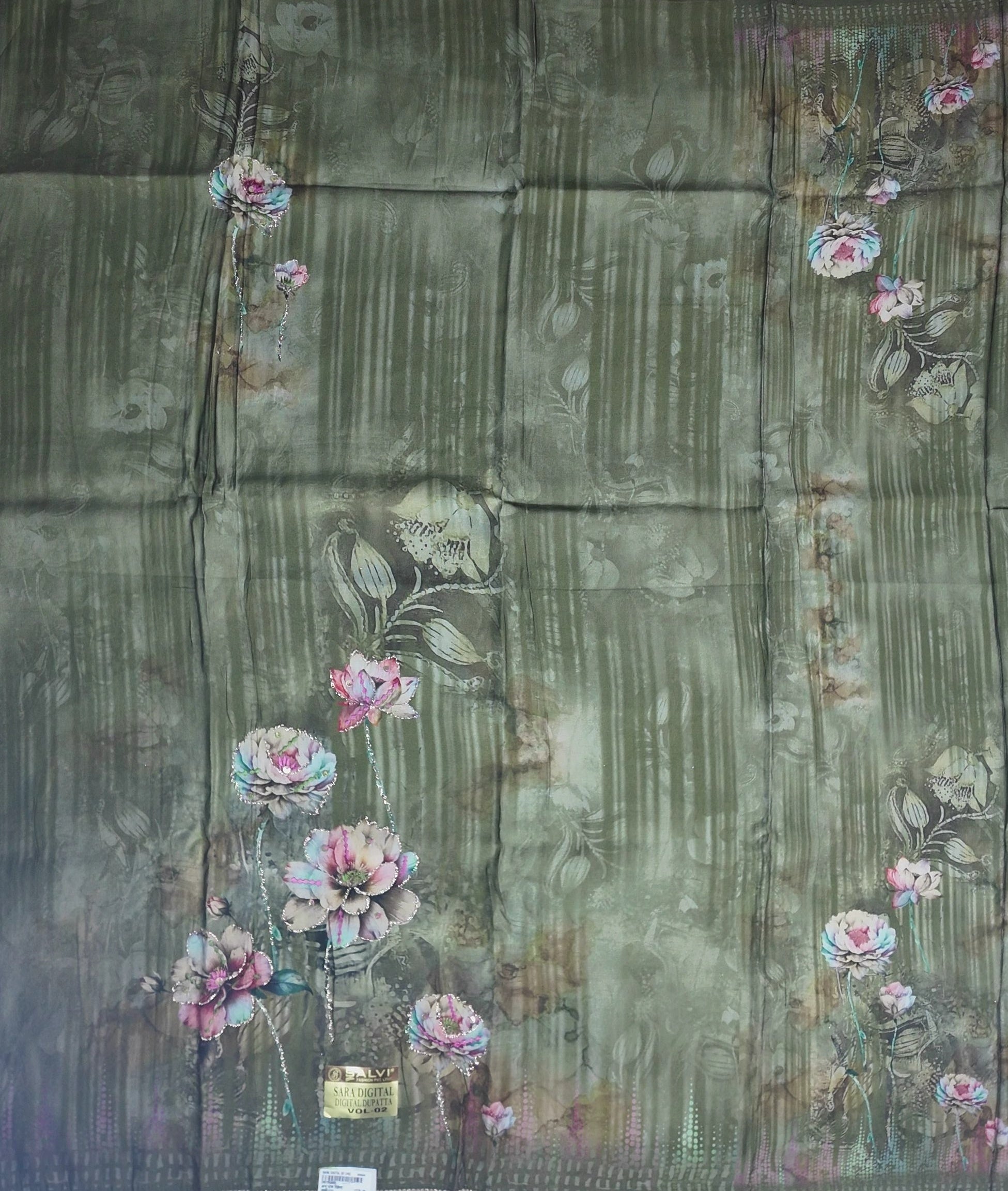 Elegant Floral Green Digital Print Suit - Olive green - Picture 4