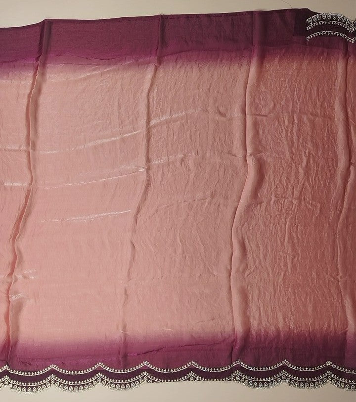 Elegant Ombre Pink-Purple Embroidered Saree - Magenta - Picture 4