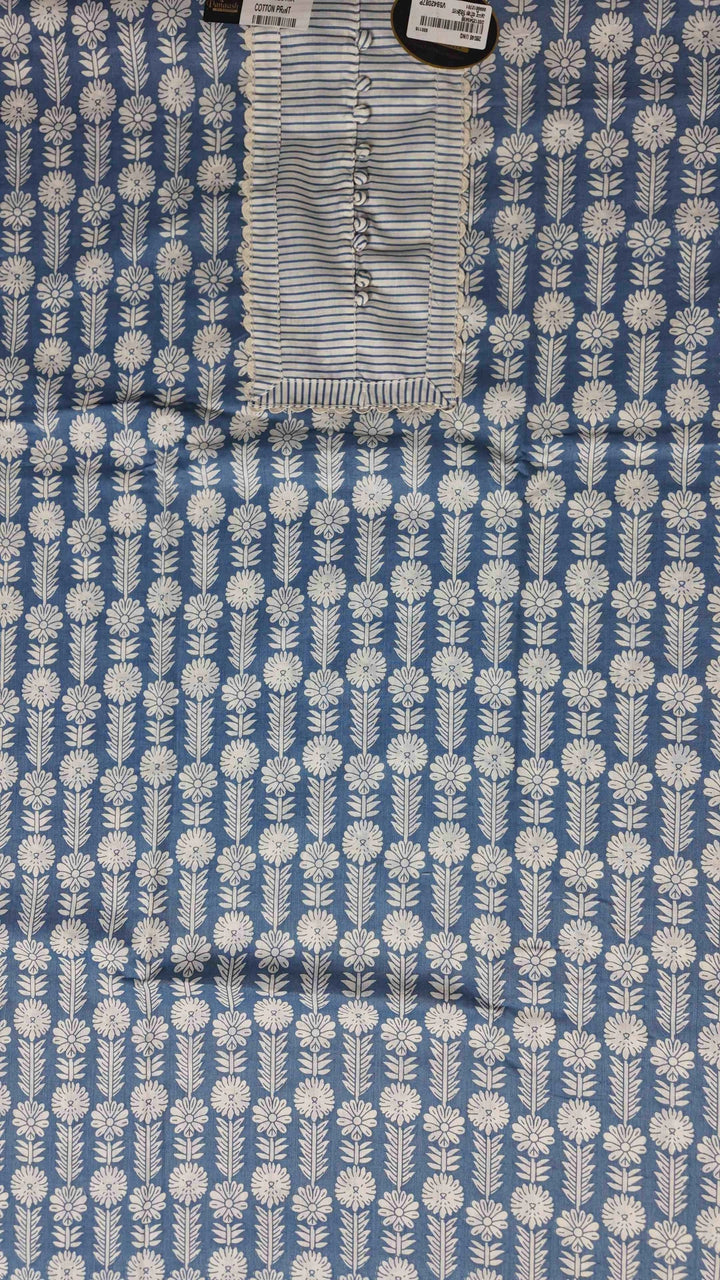 Blue Floral Elegance Cotton Suit Set - Blue - Picture 3