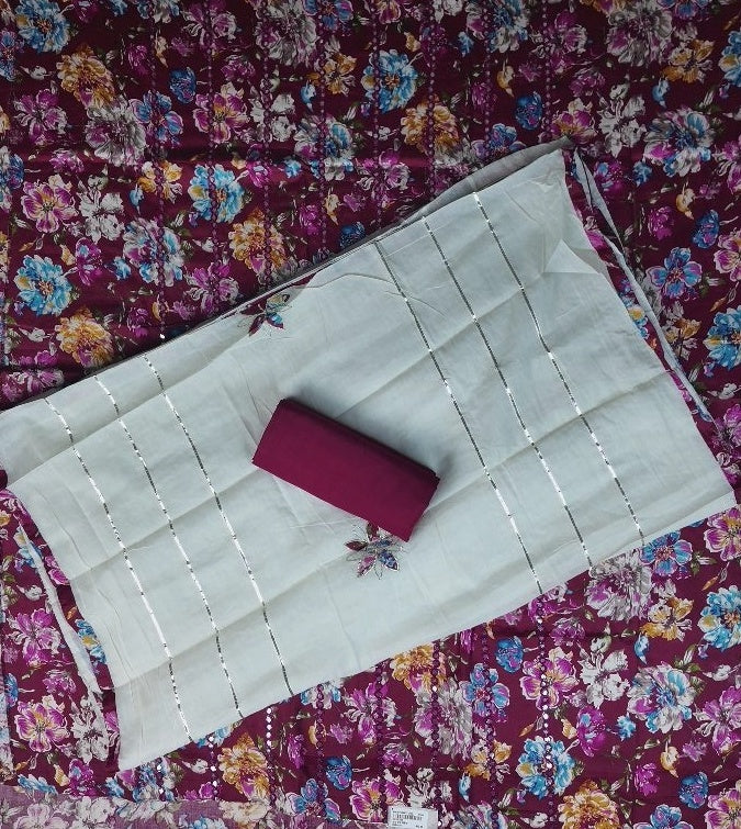 Vibrant Floral Maroon Suit with Embroidered Dupatta - Burgundy - Picture 5