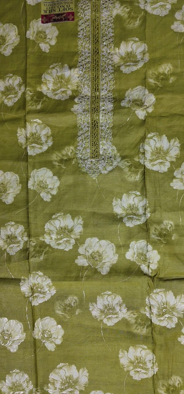 Elegant Olive Floral Embroidered Suit Set - Olive green - Picture 2