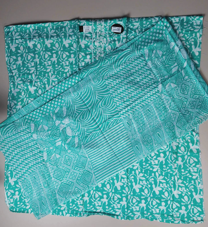 Aqua Elegance: Floral Cotton Kurti Set - Turquoise - Picture 3