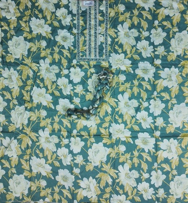 Elegant Teal Floral Cotton Suit Set - Teal - Picture 5