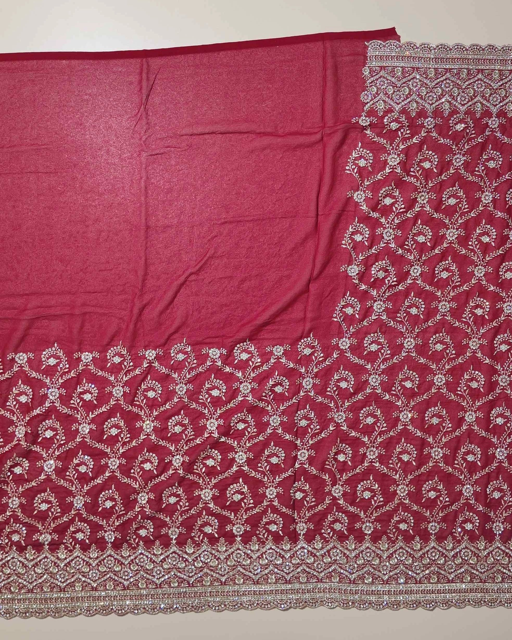 Crimson Elegance: Embroidered Silk Saree - Red - Picture 4