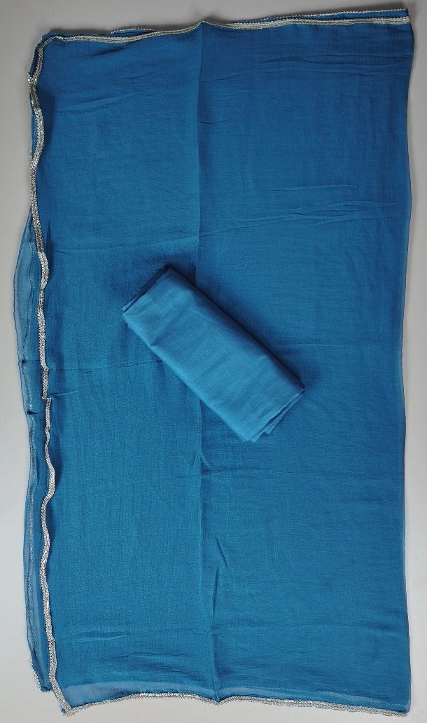 Elegant Blue Butterfly Embroidered Saree - Blue - Picture 3