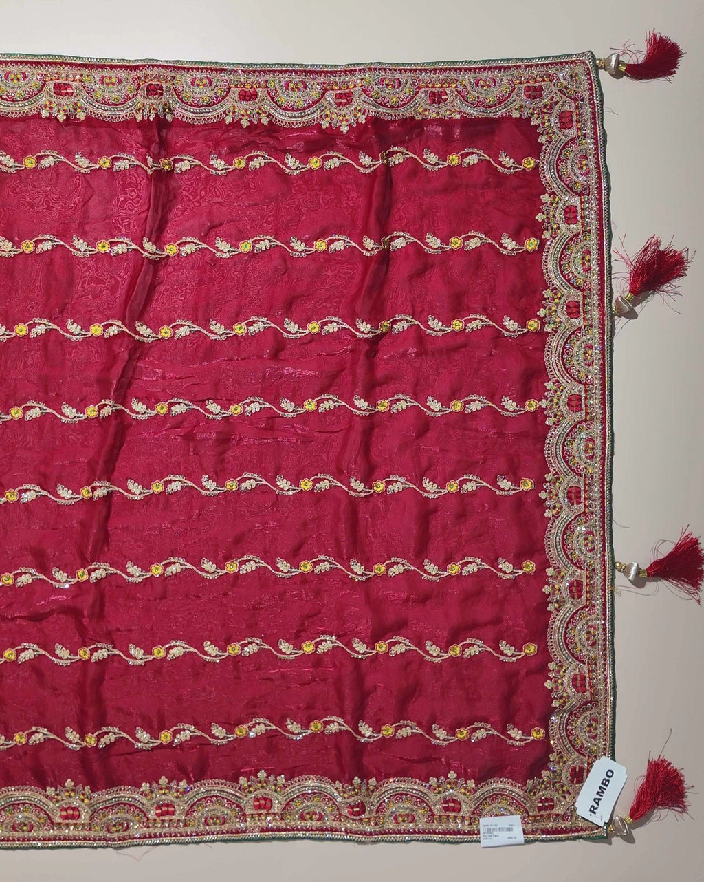 Elegant Maroon Embroidered Silk Dupatta - Red (1) - Picture 3