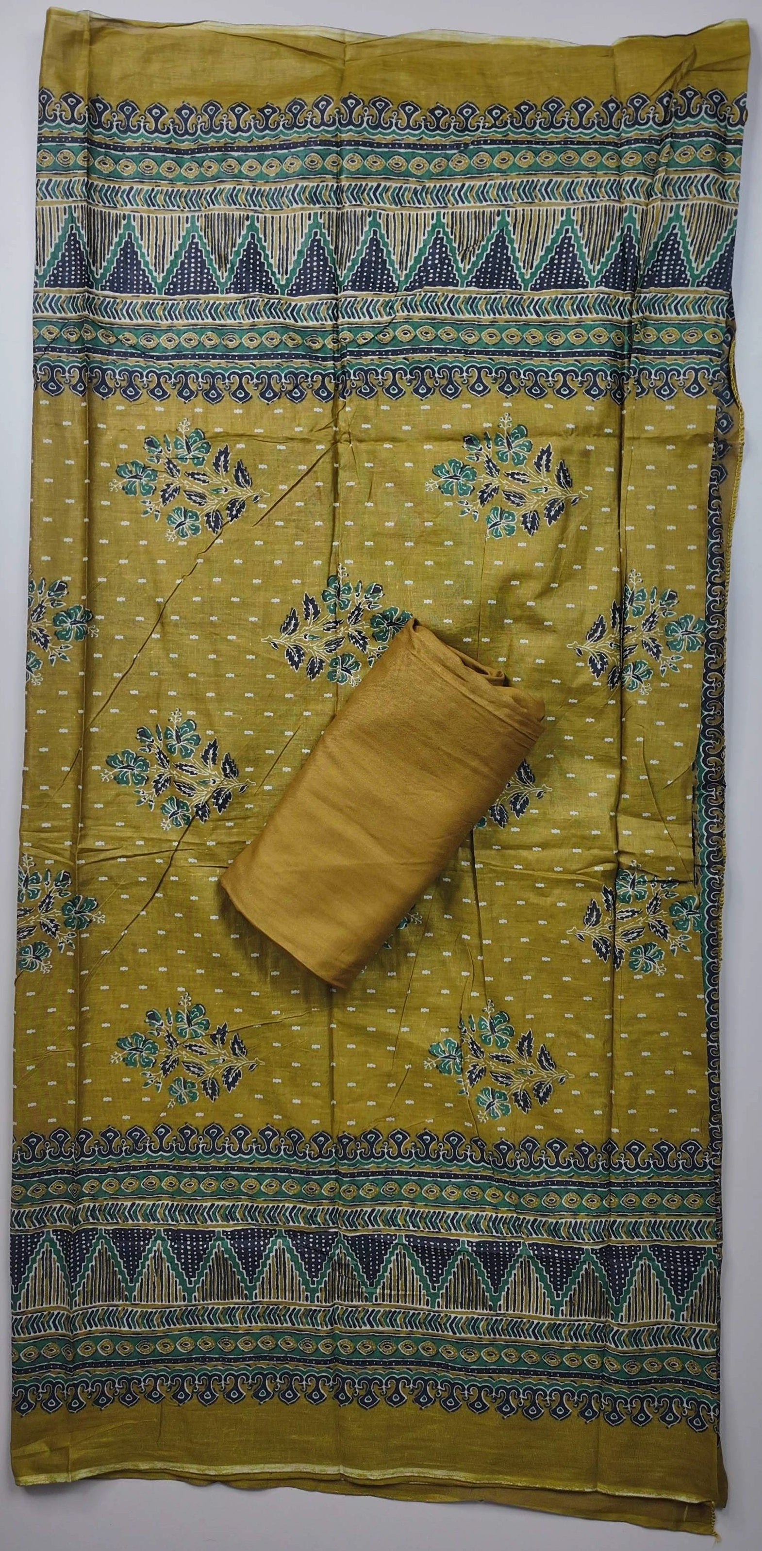 Elegant Mustard Floral Rayon Suit Set - Mustard - Picture 1