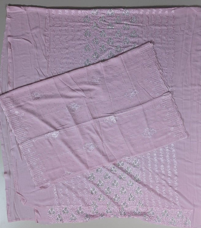 Elegant Pink Silk Saree with Silver Leaf Motifs - Pink - Picture 5