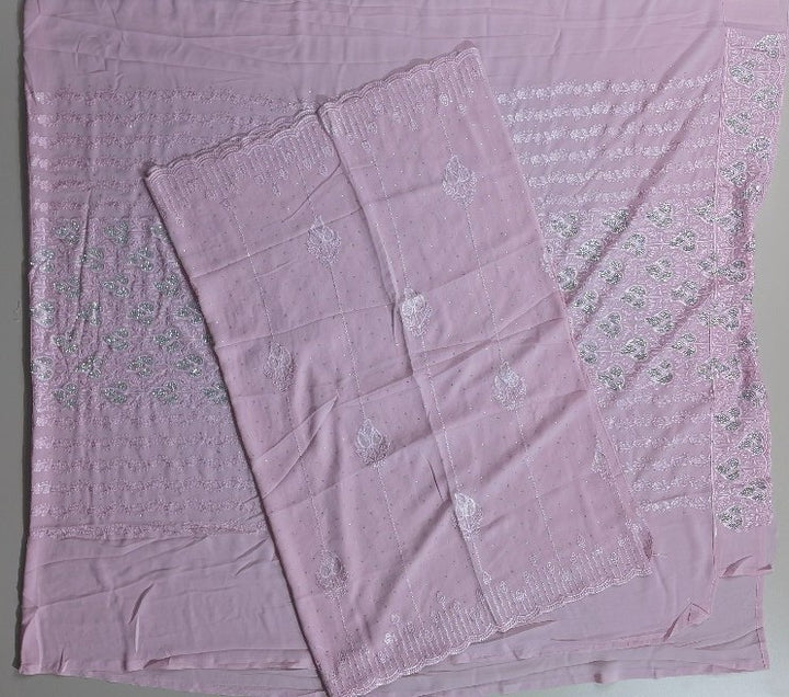 Elegant Pink Silk Saree with Silver Leaf Motifs - Pink - Picture 5