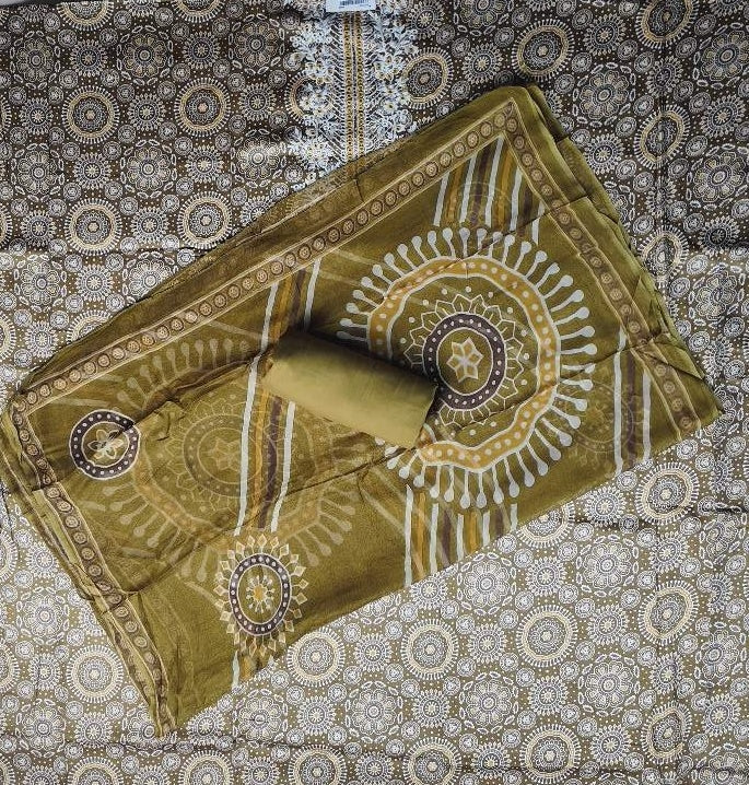 Elegant Olive Mandala Embroidered Suit - Olive green - Picture 5