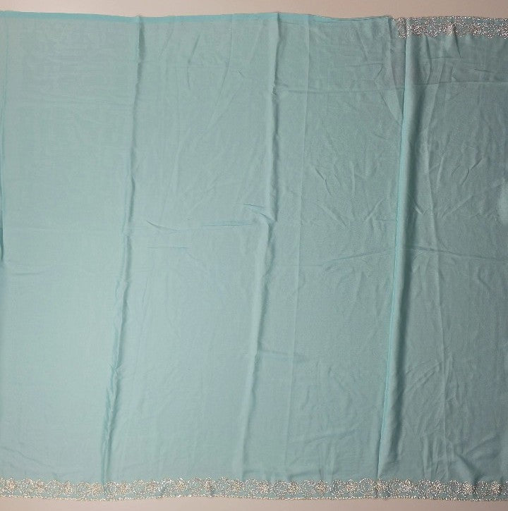 Aqua Elegance: Sequined Chiffon Dupatta - Turquoise - Picture 5