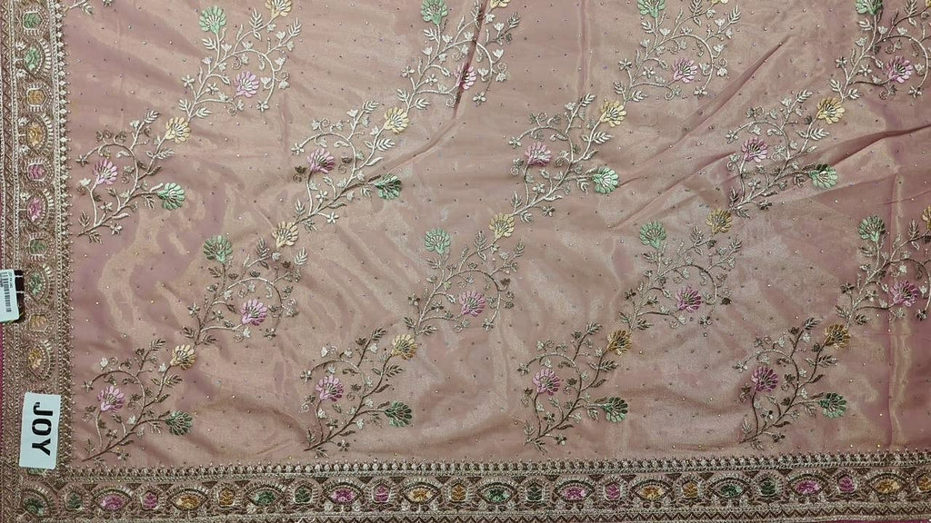 Elegant Blush Pink Floral Embroidered Saree - Pink - Picture 2