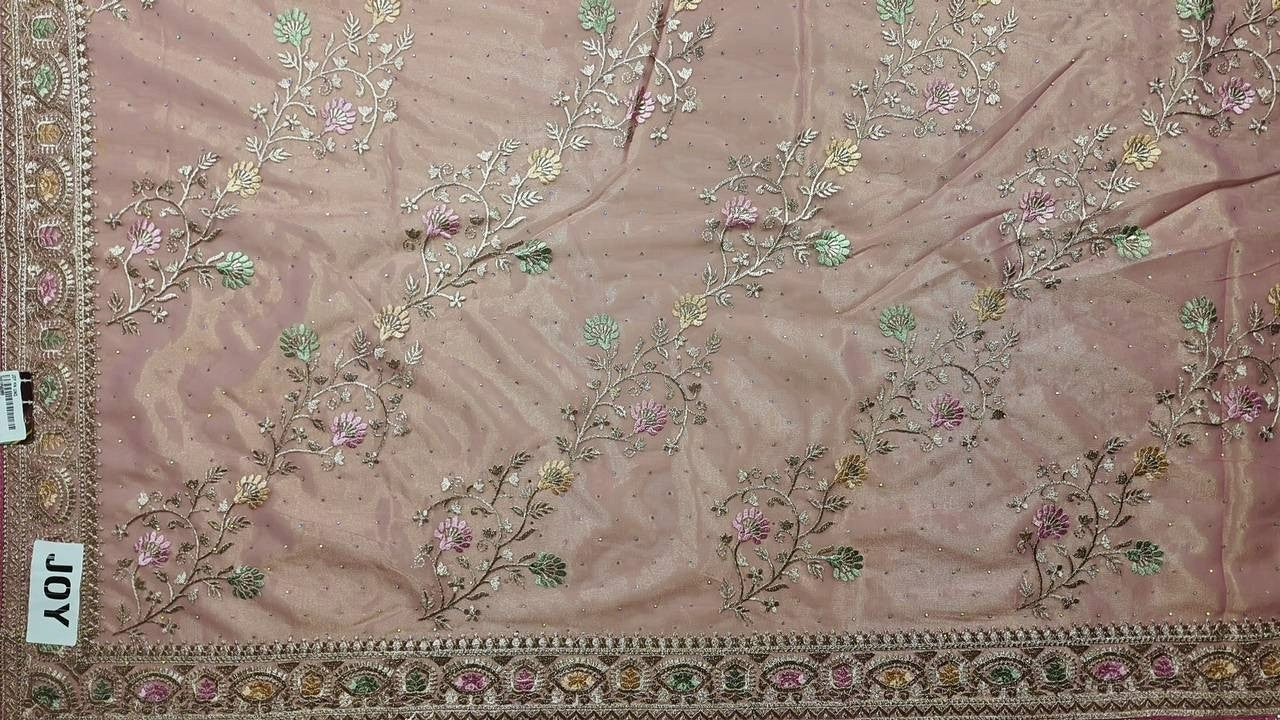 Elegant Blush Pink Floral Embroidered Saree - Pink - Picture 2