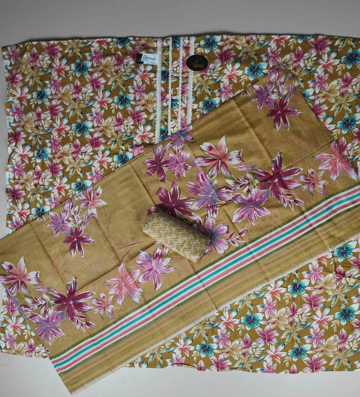 Vibrant Floral Mustard Kurti Fabric - Mustard yellow - Picture 6