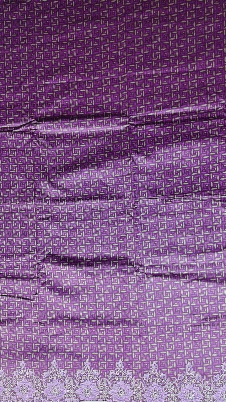 Elegant Purple Geometric Pattern Silk Suit - Purple - Picture 2