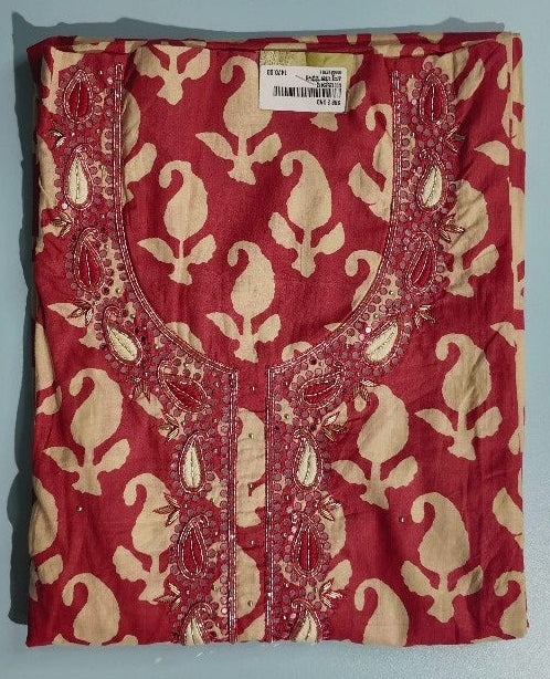 Elegant Pink Floral Embroidered Suit Set - Red - Picture 1