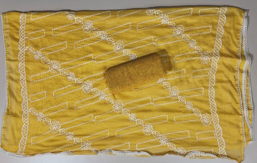 Golden Yellow Chikankari Embroidered Suit - Mustard yellow - Picture 4