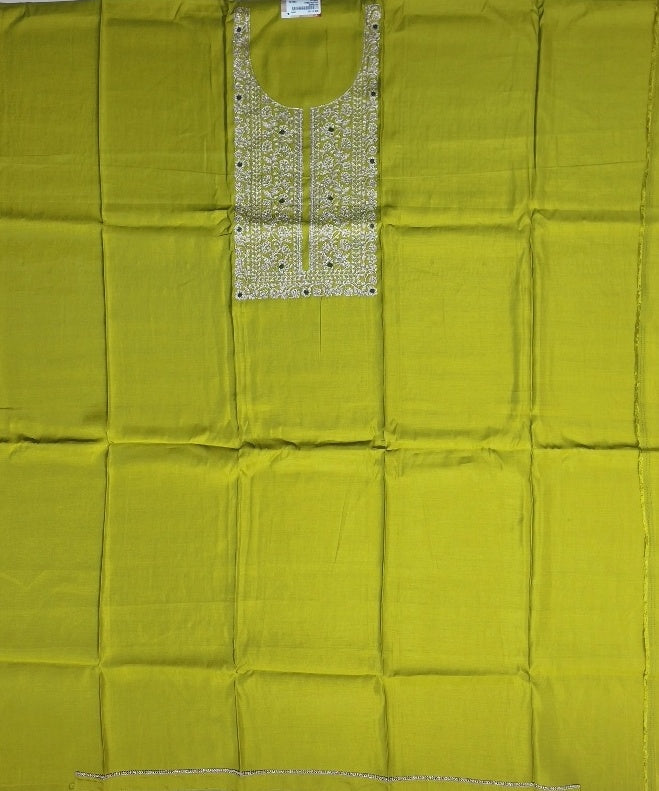 Vibrant Green Embroidered Silk Suit Set - Olive green - Picture 2