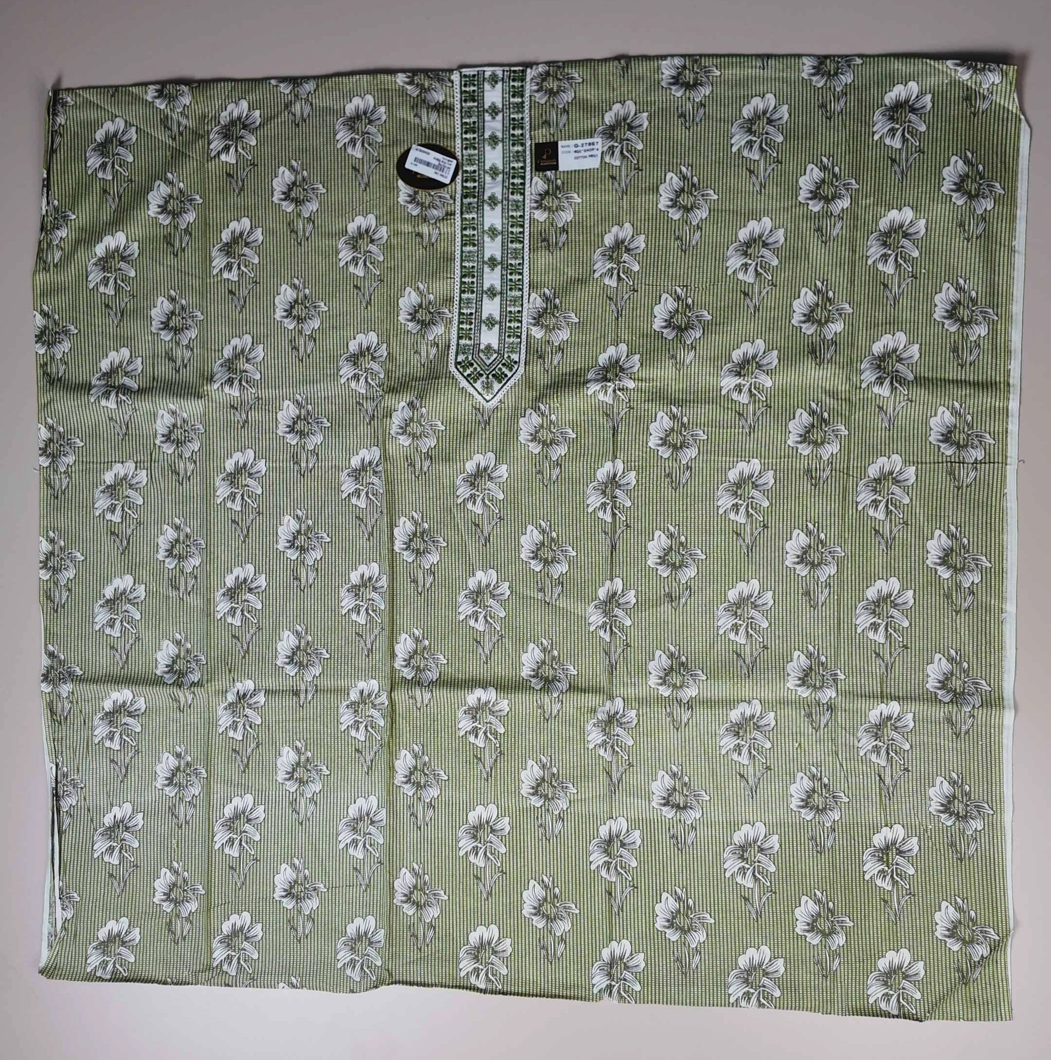 Olive Green Floral Cotton Kurta Set - Green - Picture 4